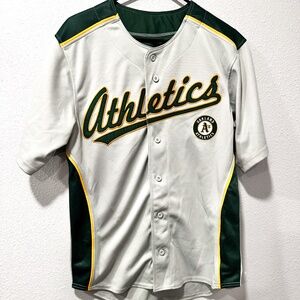 Stitches A's Button Up Gray Embroidered Jersey Men's Medium Loose Fit Excellent